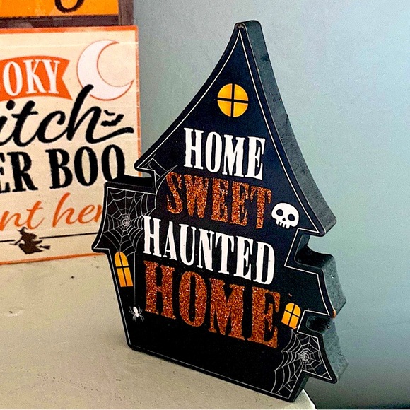 HP Brand NWT Home Sweet Haunted Home Shaped Table Top/Ledge Halloween Decor Sign - Picture 4 of 8